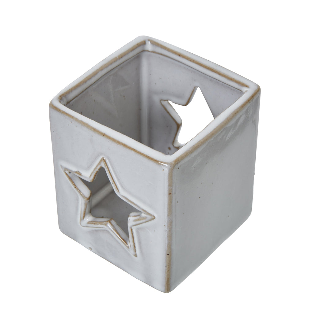 White Ceramic Star Cut-Out Square Tealight Holder