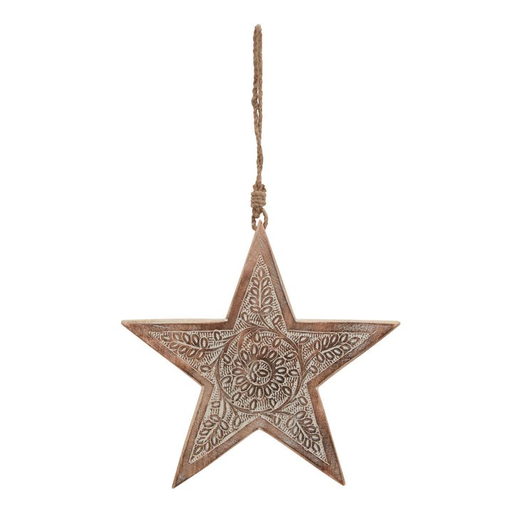 Natural Wooden Large Patterned Hanging Star