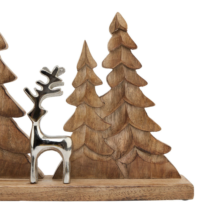 Wood And Metal Tree And Reindeer Decoration