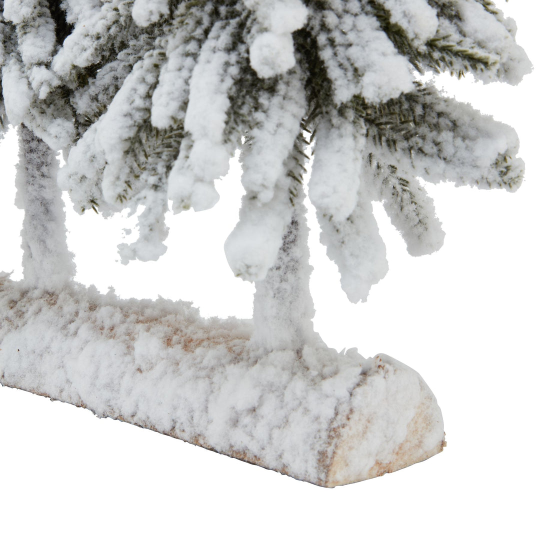 Small Snowy Fir Tree Duo On Wood Log