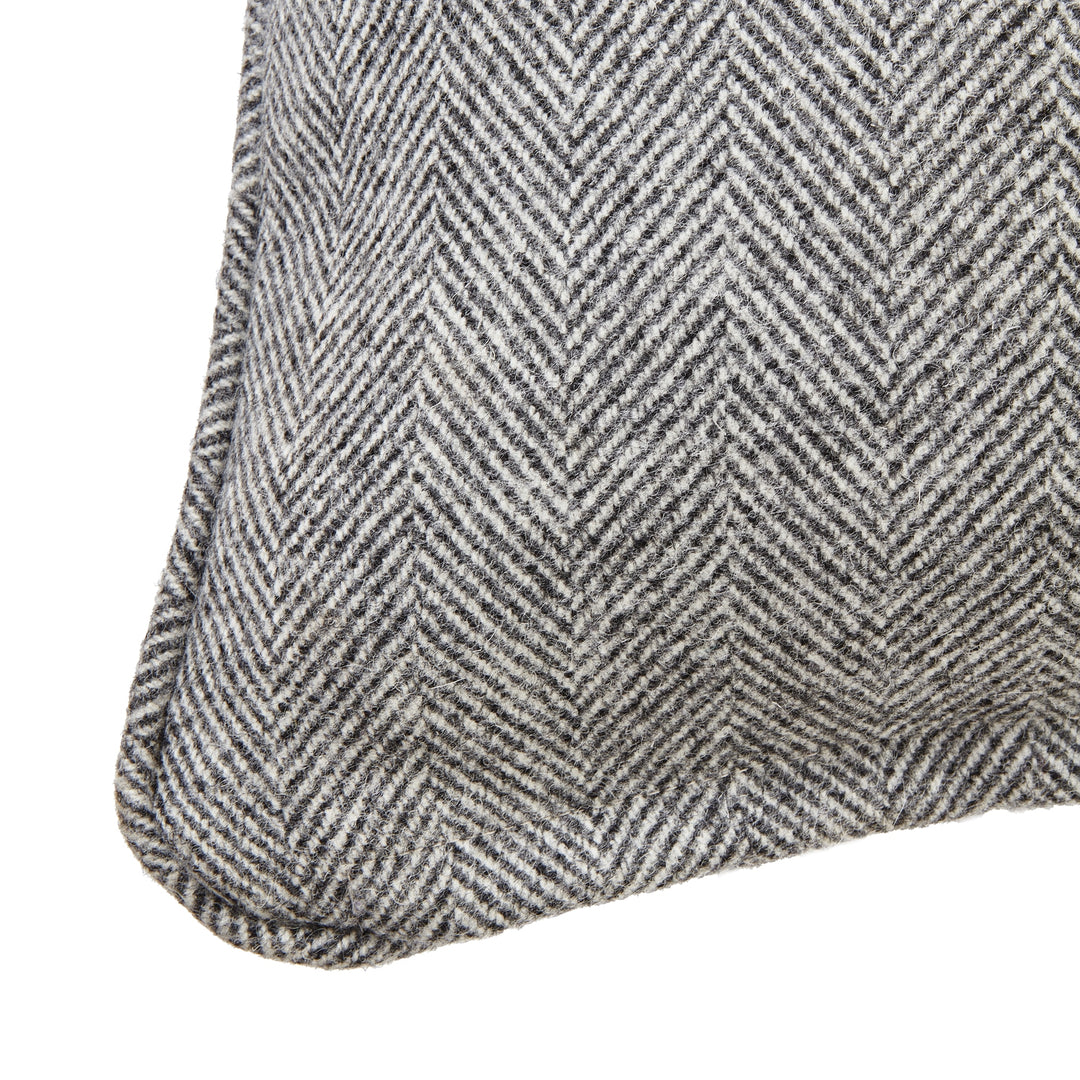 Grey Herringbone Pure Wool Cushion With Piped Edge