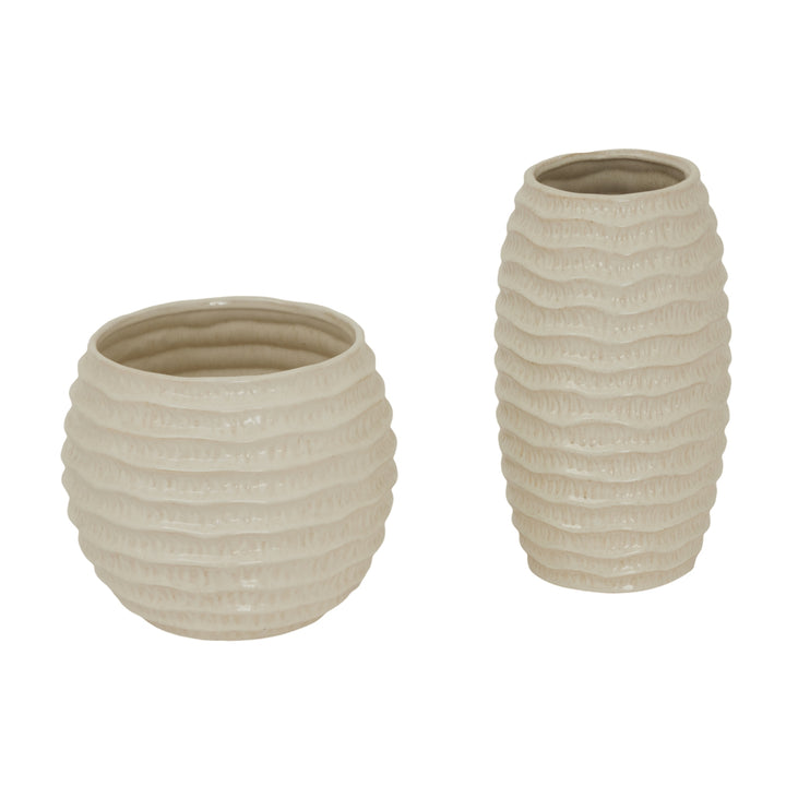 Pallida Ridged Pot Vase