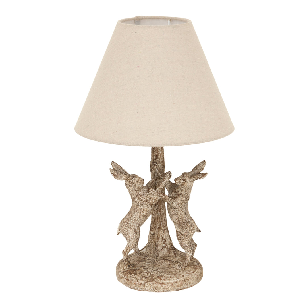 Stonewashed Marching Hares Lamp With Linen Shade