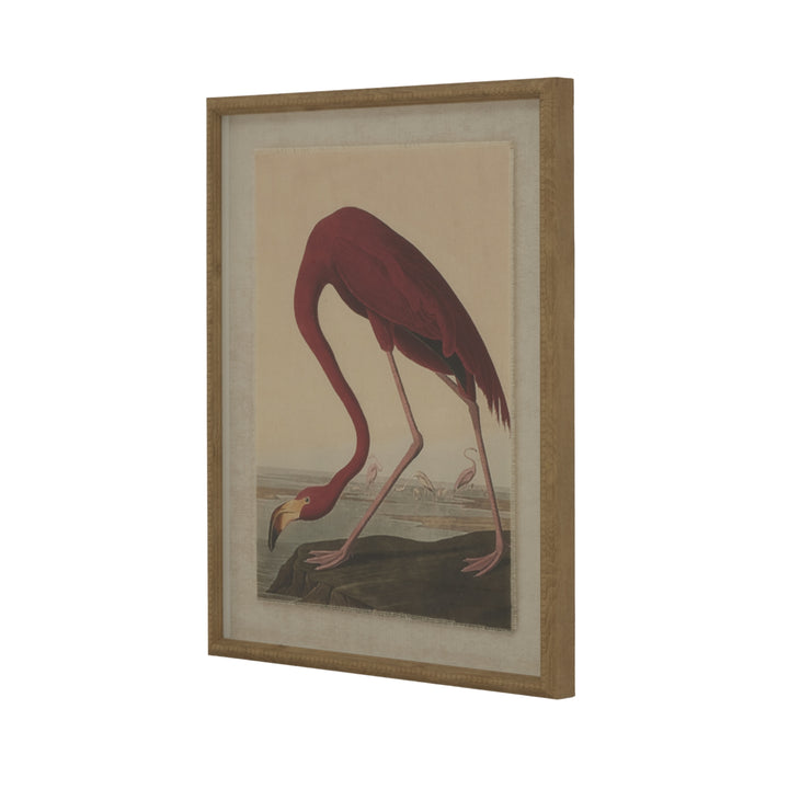 Flora & Fauna Collection Flamingo On Linen In Beaded Frame