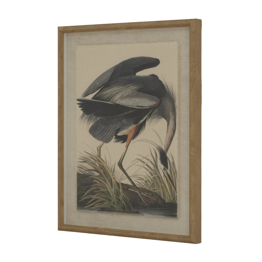 Flora & Fauna Collection Heron On Linen In Beaded Frame