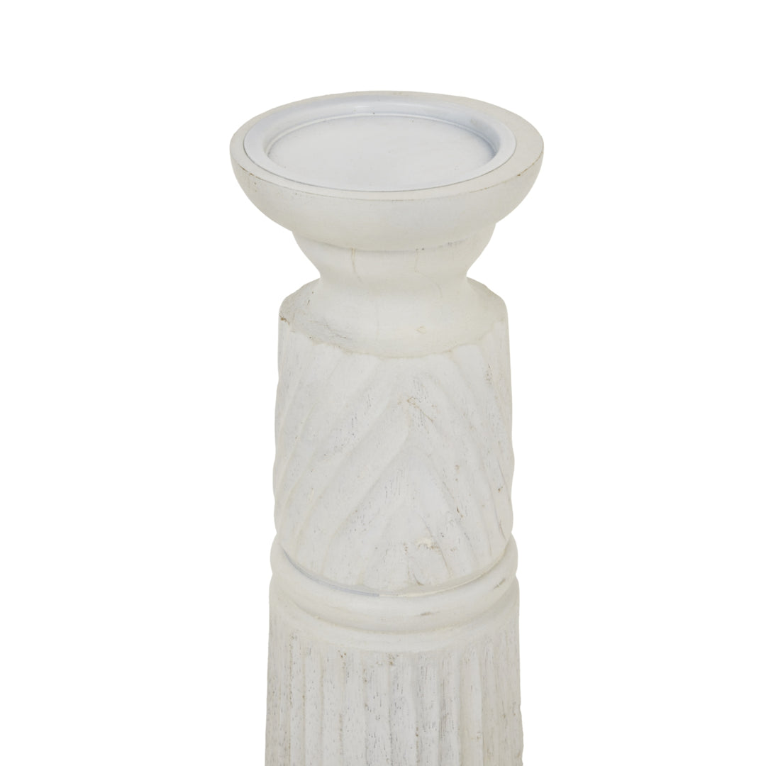 Medium White Carved Candle Holder