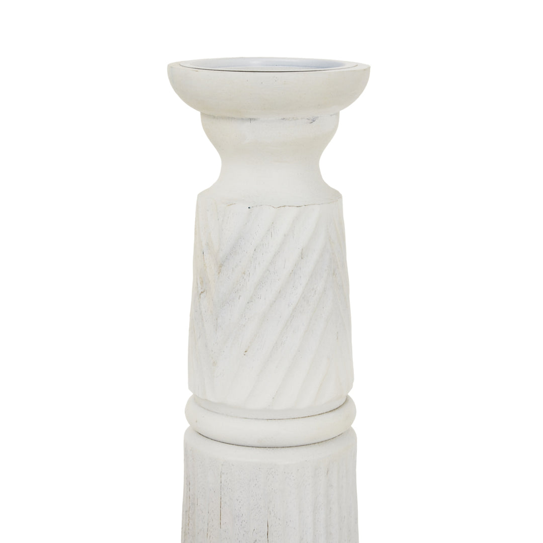 Large White Carved Candle Holder