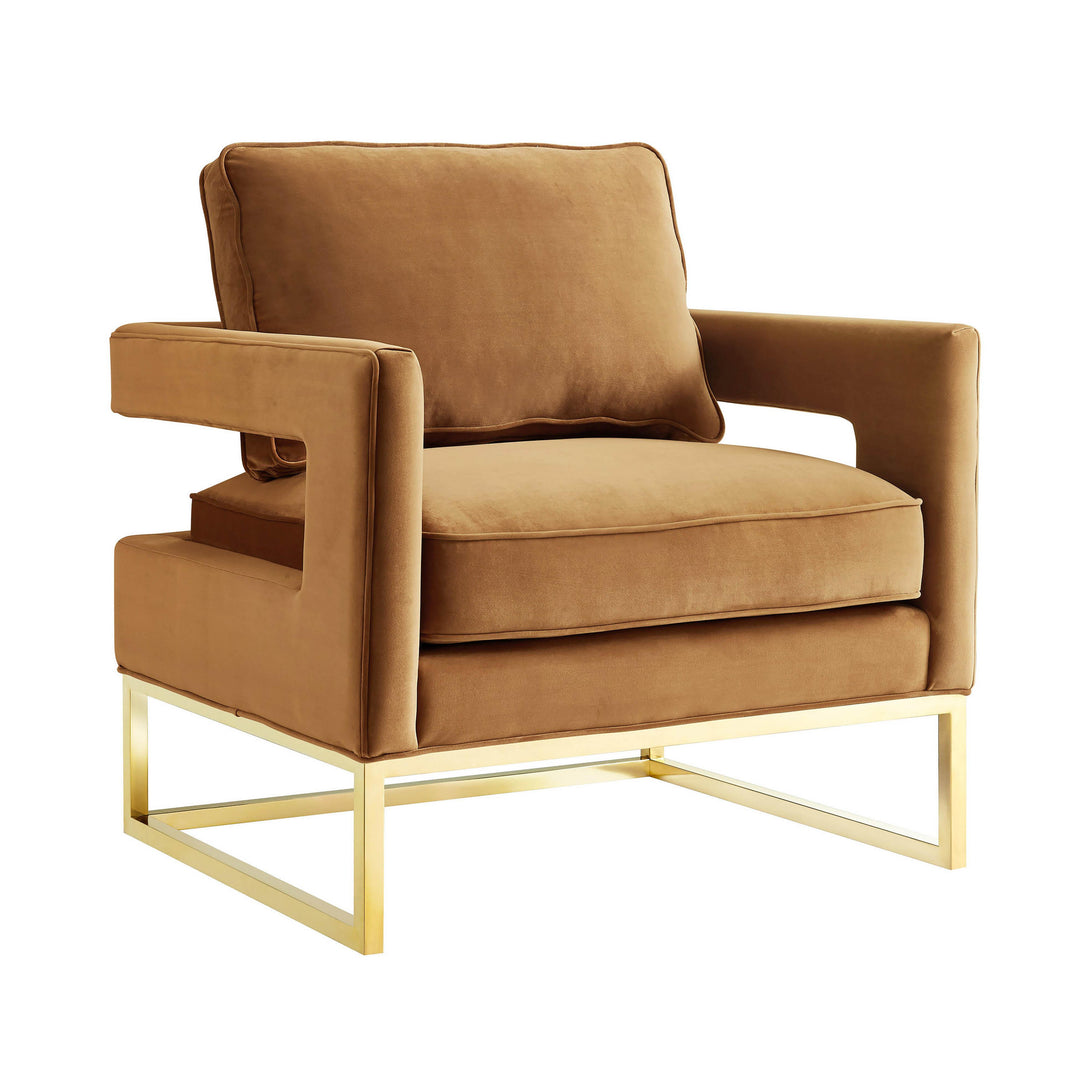 Avery Cognac Velvet Chair With Polished Gold Base