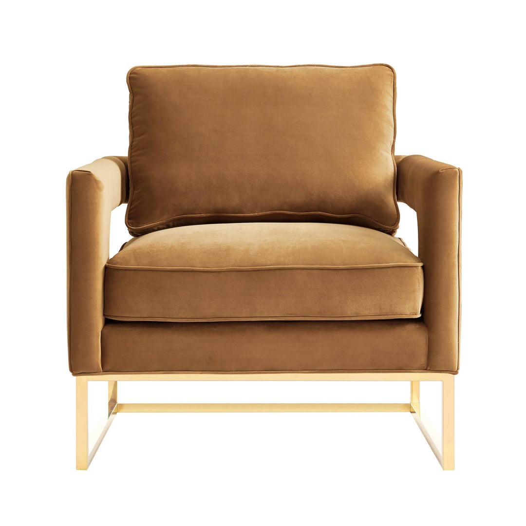 Avery Cognac Velvet Chair With Polished Gold Base