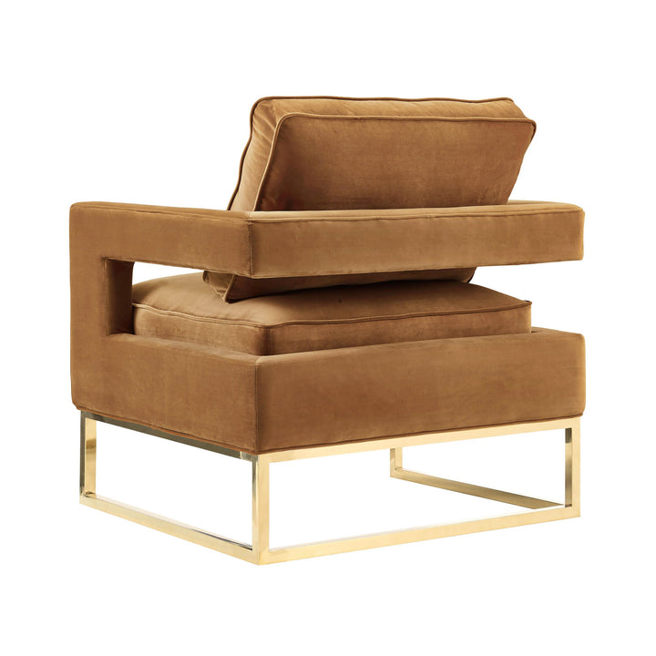 Avery Cognac Velvet Chair With Polished Gold Base