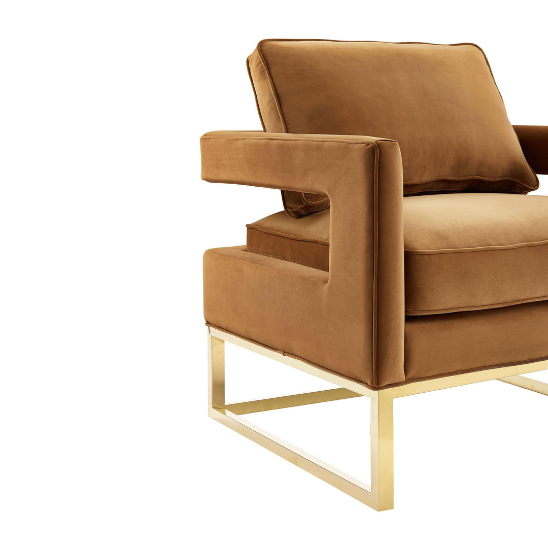 Avery Cognac Velvet Chair With Polished Gold Base