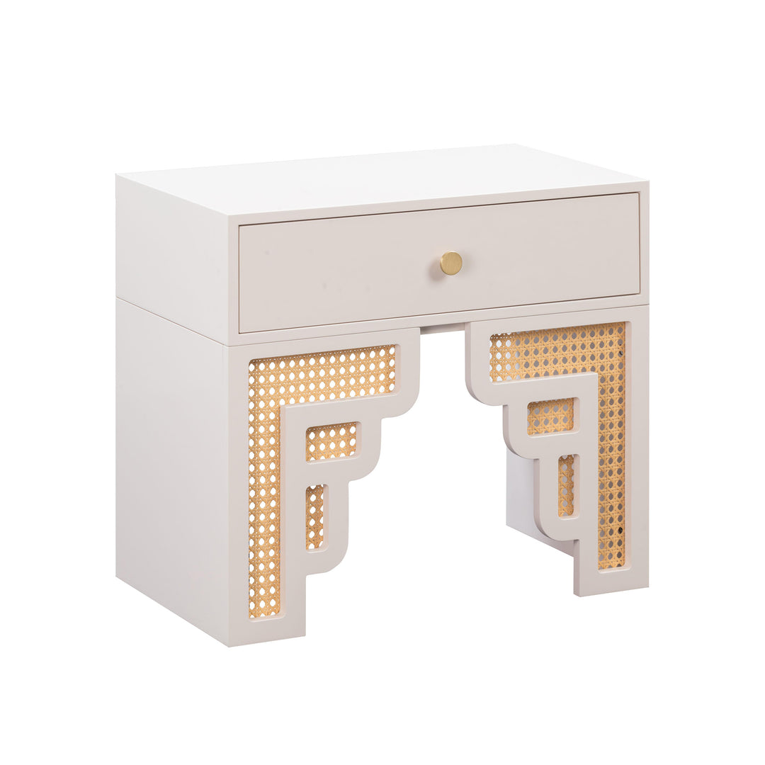 Suzie Cream & Rattan Nightstand