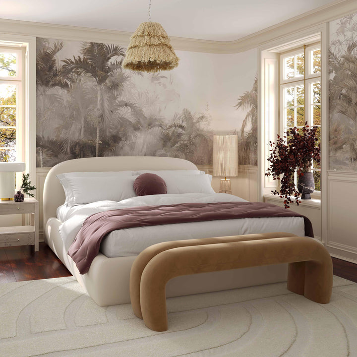 Bara Cream Textured Velvet UK King Bed