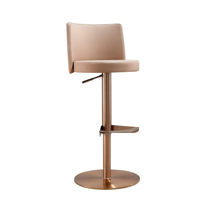 Loosha Cafe Au Lait Performance Vegan Leather and Rose Gold Adjustable Stool