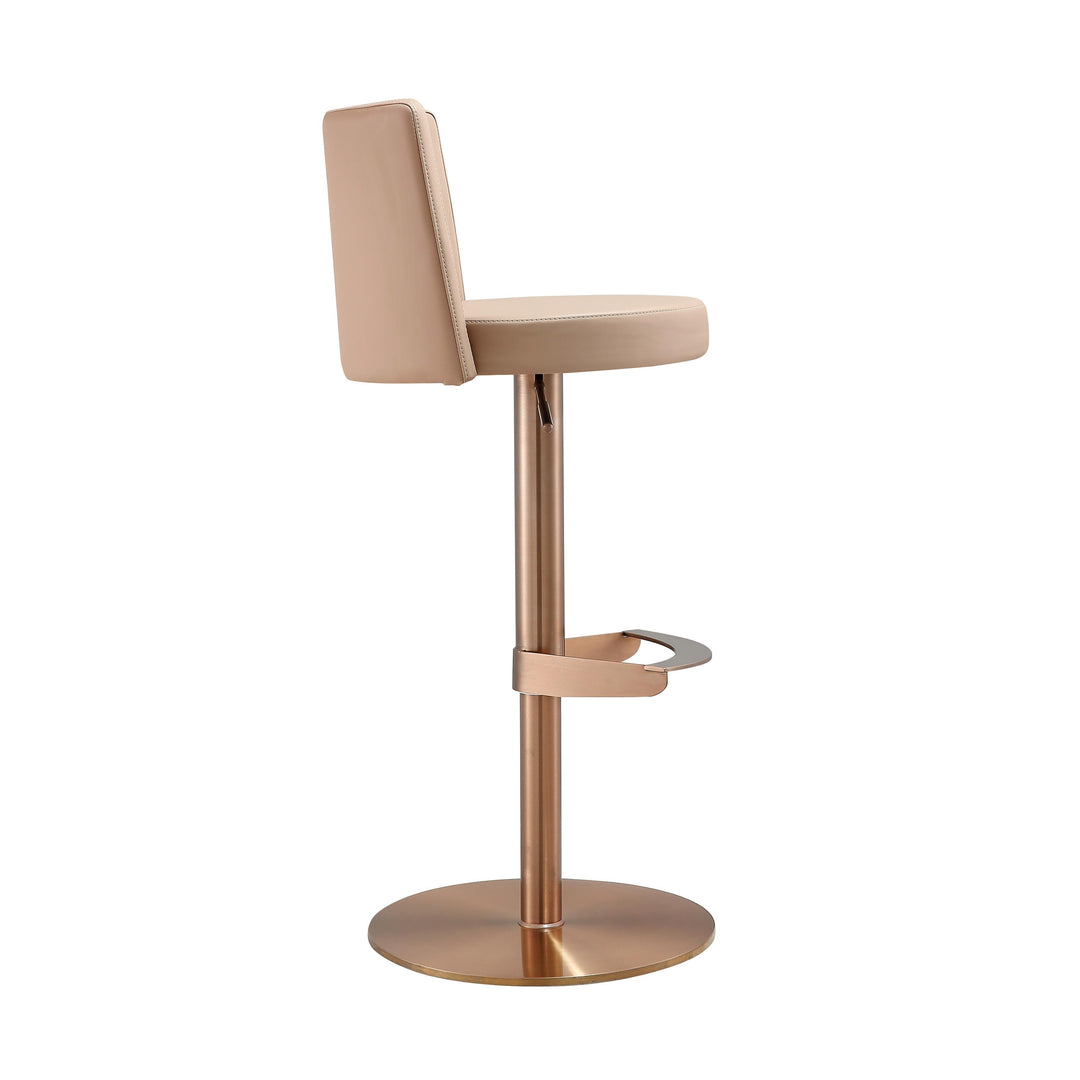 Loosha Cafe Au Lait Performance Vegan Leather and Rose Gold Adjustable Stool