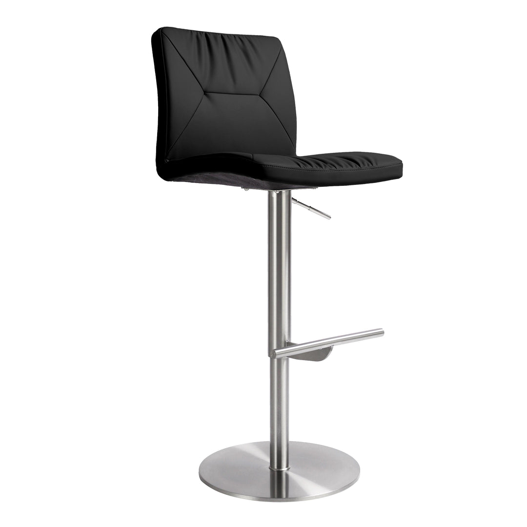 Paddy Black Vegan Leather on Silver Adjustable Stool