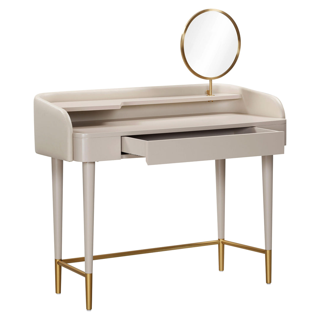 Penelope Taupe Vegan Leather Wrapped Vanity Desk