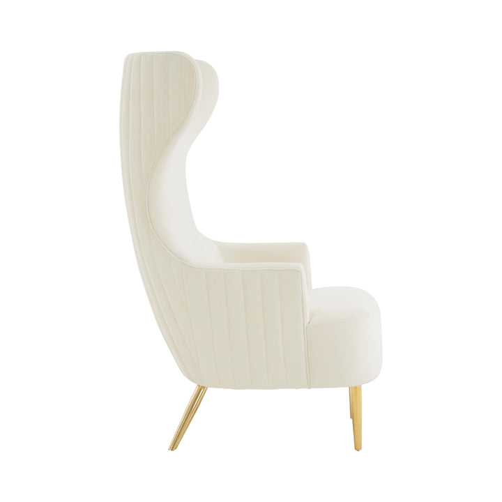 Julia Cream Velvet Channel Tufted Wingback Chair