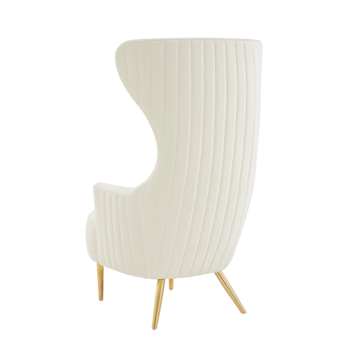 Julia Cream Velvet Channel Tufted Wingback Chair