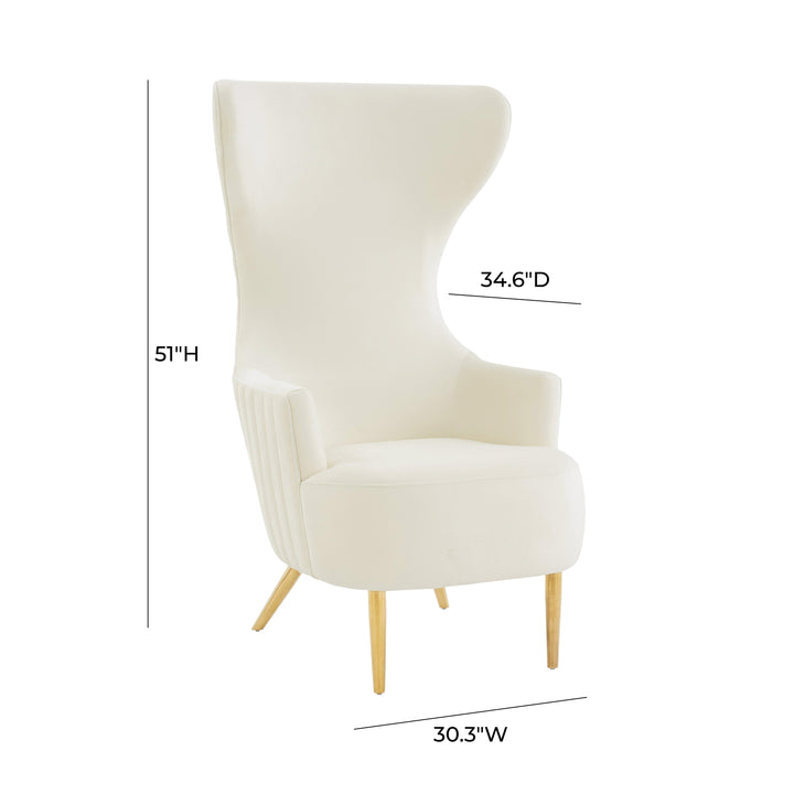 Julia Cream Velvet Channel Tufted Wingback Chair