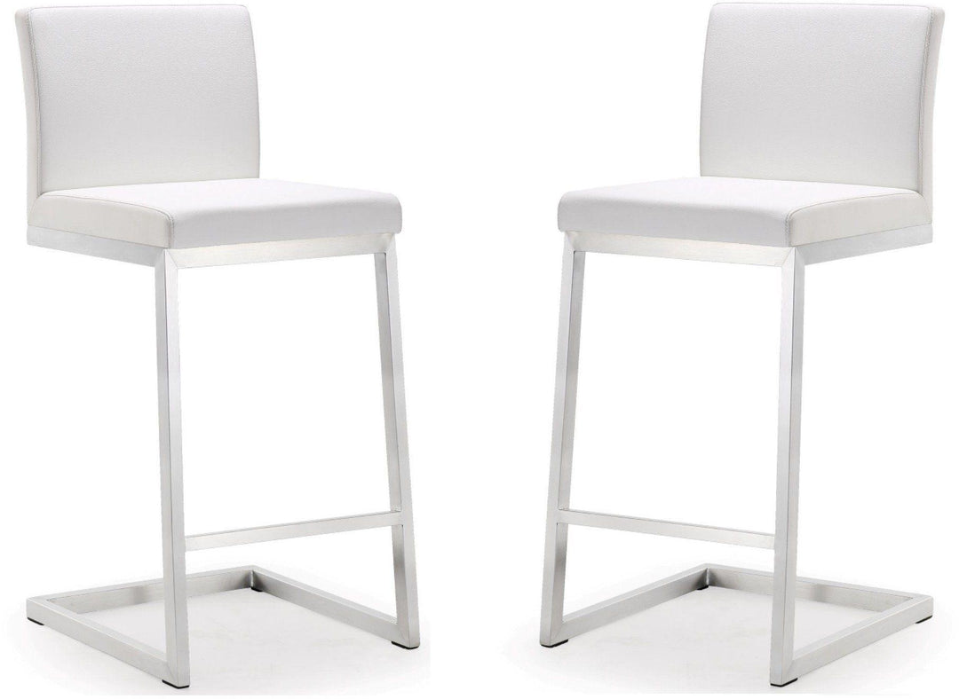 Parma White Stainless Steel Counter Stool - Set of 2