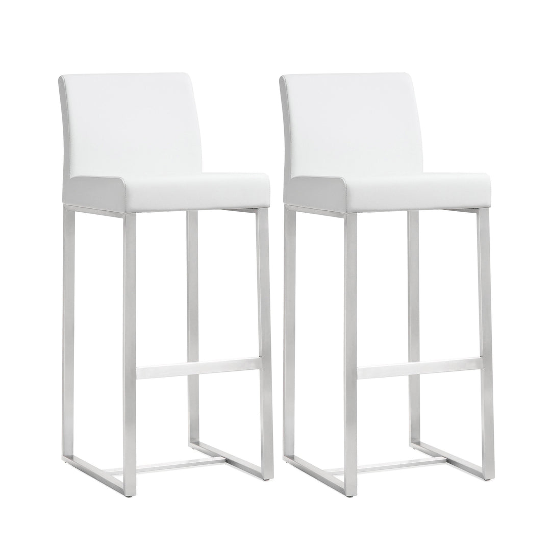 Denmark White Stainless Steel Barstool - Set of 2