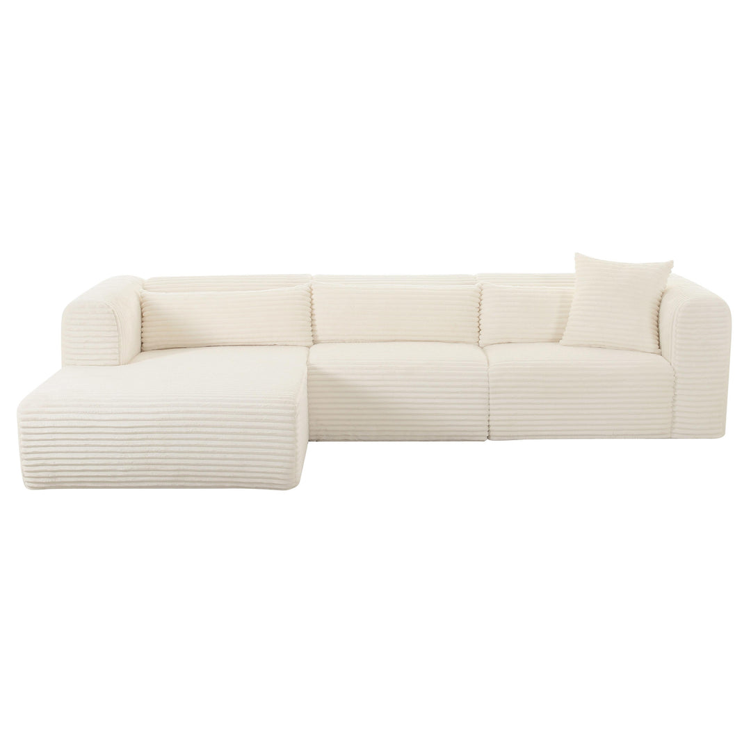 Tarra Fluffy Oversized Cream Corduroy Modular LAF Sectional