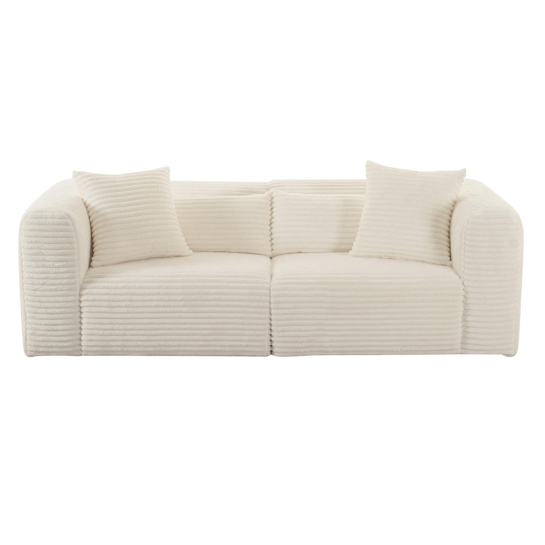 Tarra Fluffy Oversized Cream Corduroy Modular Loveseat