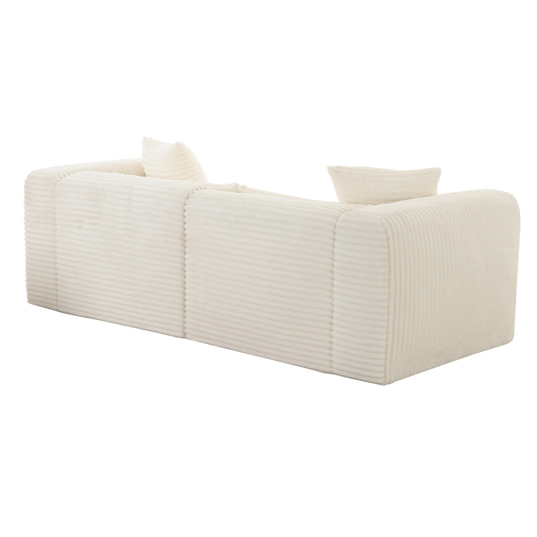 Tarra Fluffy Oversized Cream Corduroy Modular Loveseat