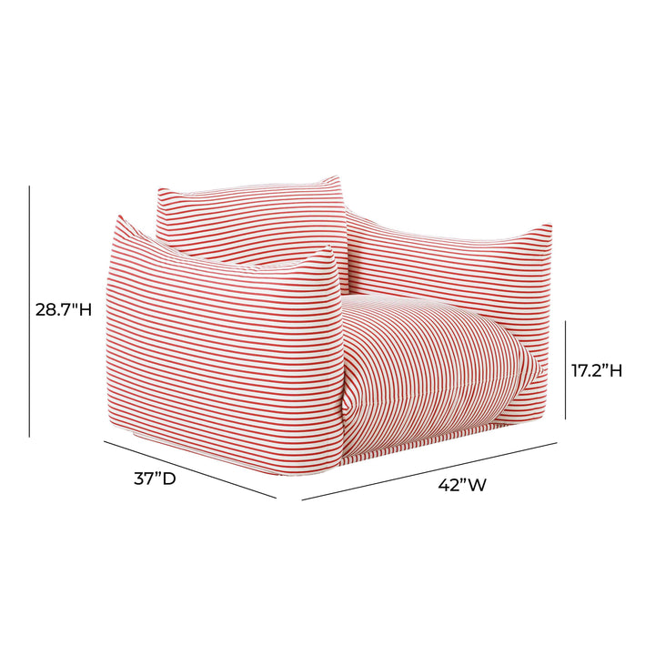 Saint Tropez Pearl and Red Striped Stuffed Outdoor Armchair