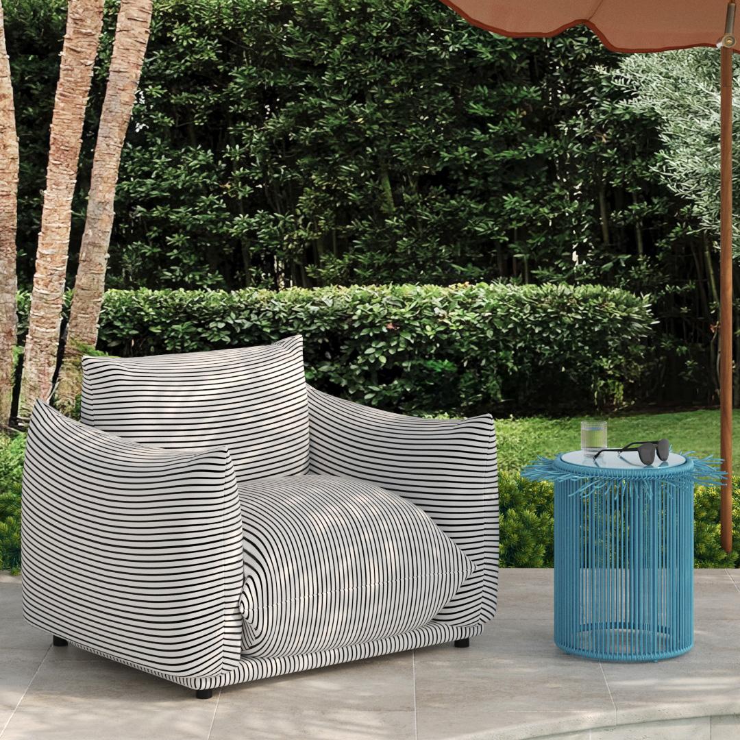 Saint Tropez Pearl and Black Striped Stuffed Outdoor Armchair