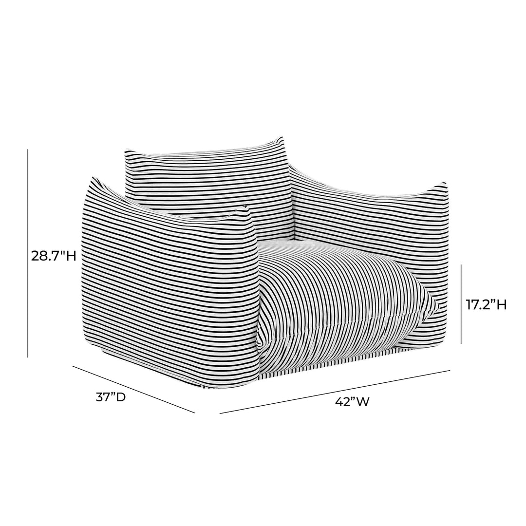 Saint Tropez Pearl and Black Striped Stuffed Outdoor Armchair