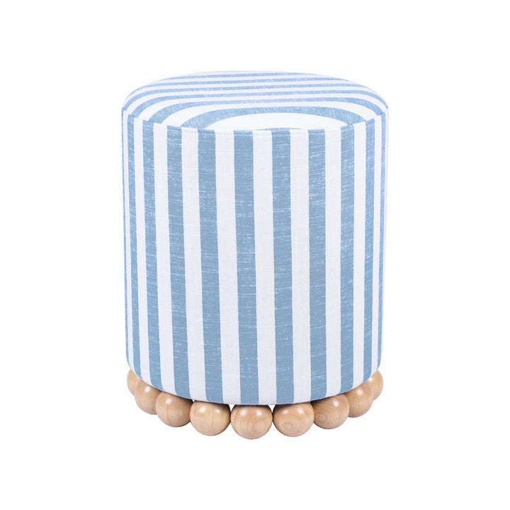 Dex Pastel Blue Striped Linen Ottoman