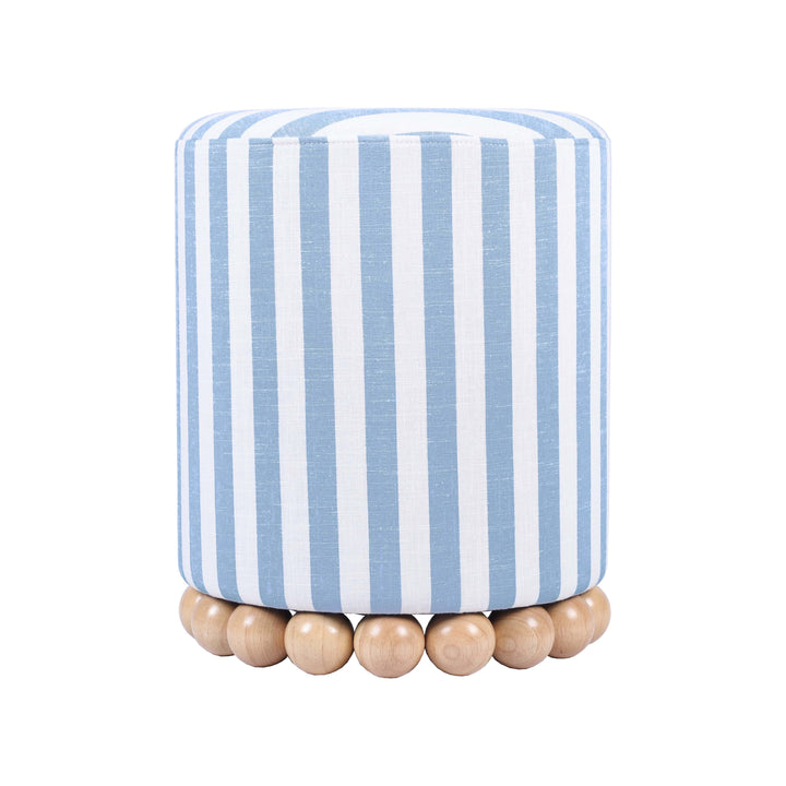 Dex Pastel Blue Striped Linen Ottoman