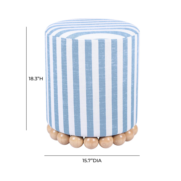 Dex Pastel Blue Striped Linen Ottoman